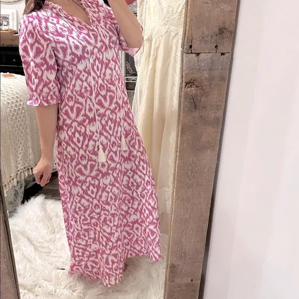 Elegant Pink Patterned Maxi Dress with tassels size  large - Image 8