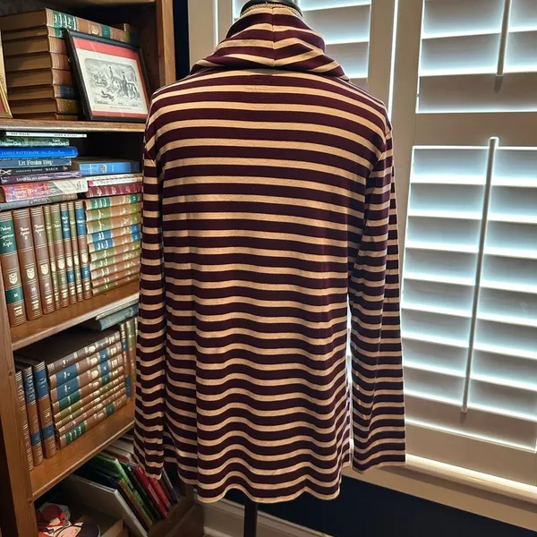 L.L. Bean Maroon and White Striped Cowl Neck - Image 3