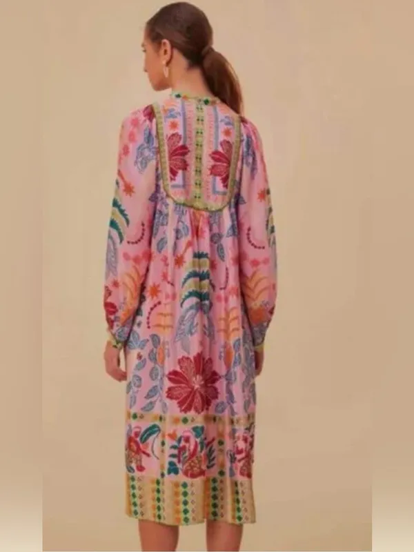 Fruits Queen Scarf Midi Dress Floral Bohemian Long Sleeve Size Medium - Image 2