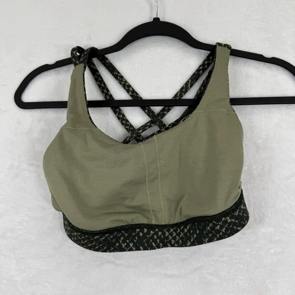 Lululemon Energy Bra Size 4 Dark Olive Green Snakeskin‎ Print Strappy Sports Bra - Image 5