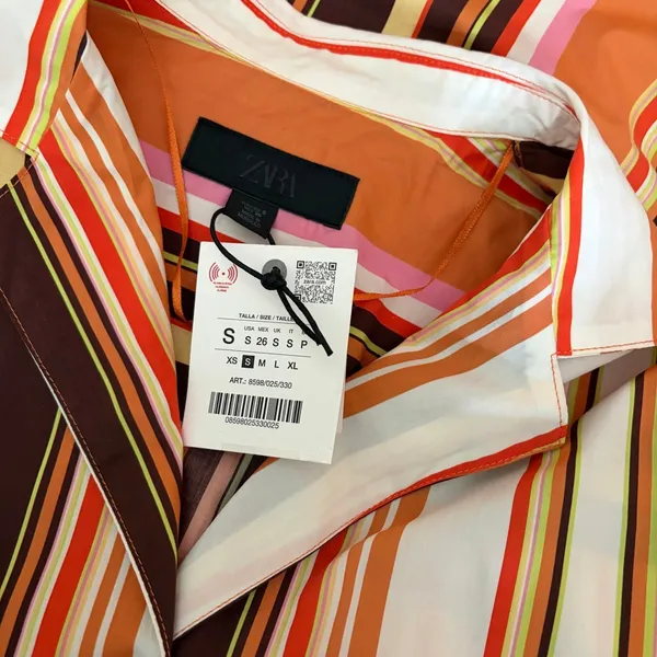NWT!! ZARA Colorful Striped Buttondown Shirt Top‎ Cotton Notch Collar Small - Image 11