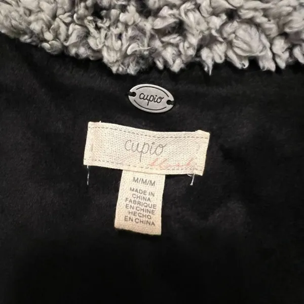 Cupio Plush‎ Sherpa Vest With Velour Lining Size Medium Black White Grey Pockets - Image 6