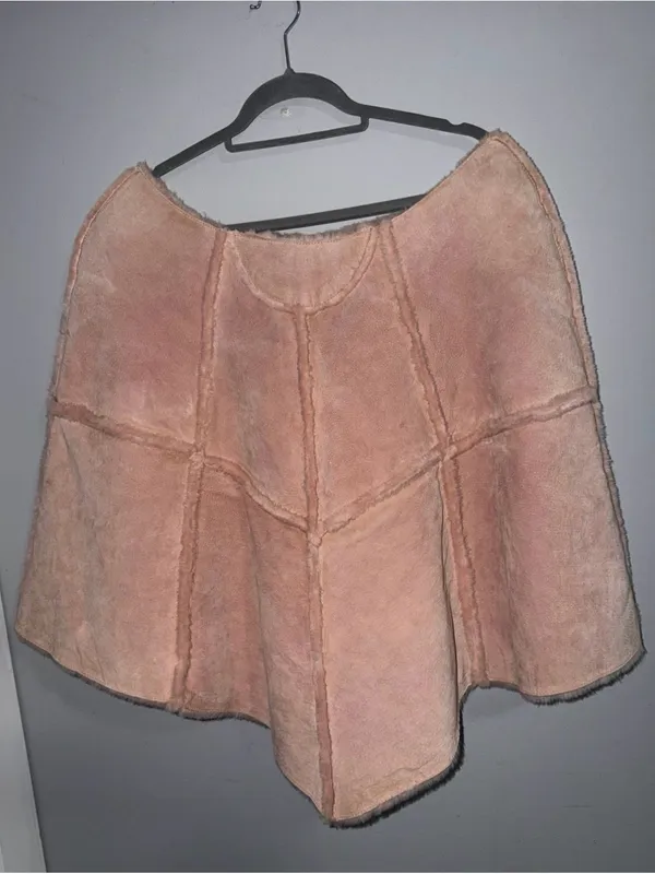 VTG Wilsons Leather Maxima Pink Suede Patchwork Poncho Cape Faux Fur Lined S/M - Image 6