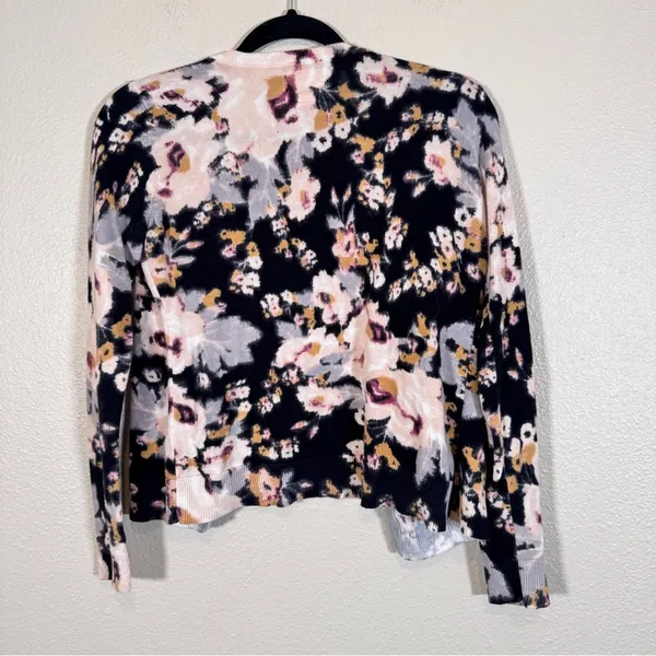 Anthropologie Tabitha Black Pink Floral Print Cardigan Sweater Womens S Buttons - Image 4