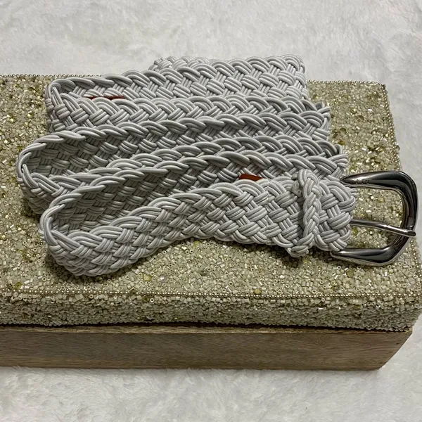 Ralph Lauren White Braided Cord Belt Silver Buckle Trim Size 44 inches - Image 9