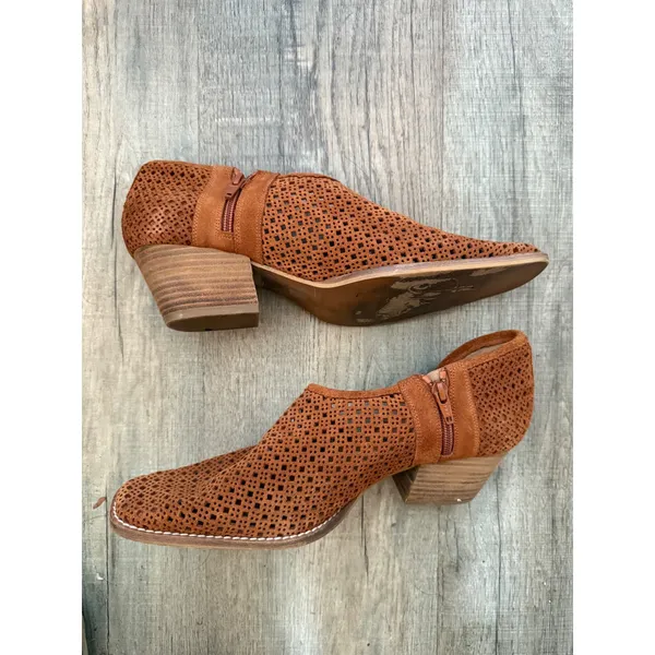 Free People Women's Brown Perforated Suede Leather Heeled Booties‎ Size 40 - Image 2