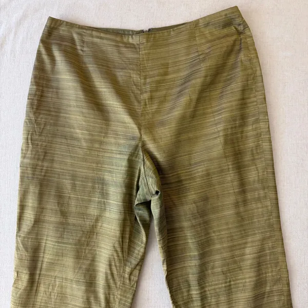 Muse 2 Piece Pant Set Womens 8 Green 100% Silk Beaded Embroidered Crop Top Pants - Image 13