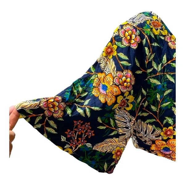 New Look Floral Tie-Front Crop Top Boho Kimono Sleeve Navy Multicolor Size M - Image 5