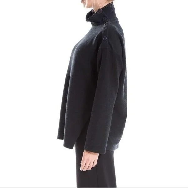 Max Studio Womens Top‎ L Black Mock Neck Button Sleeve Minimalist Quiet Luxury - Image 16
