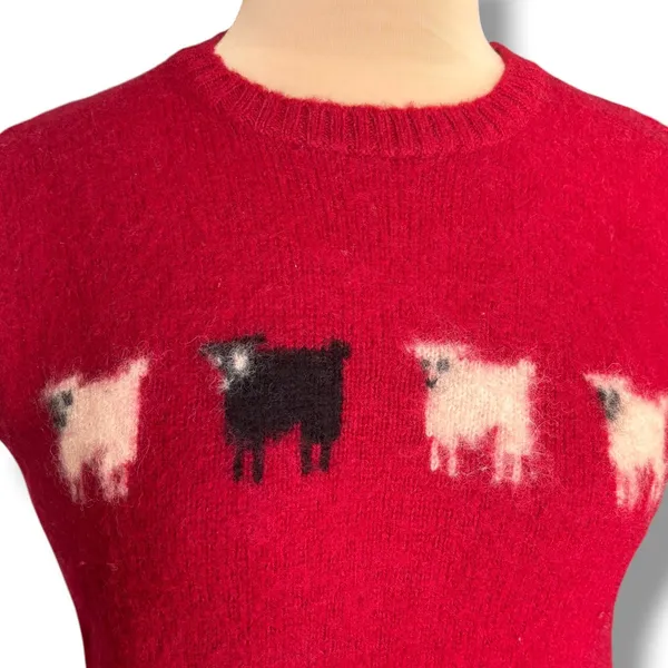 Skyr Sportswear Vintage Red Shetland Wool Black Sheep Sweater Vest Size 36 - Image 2