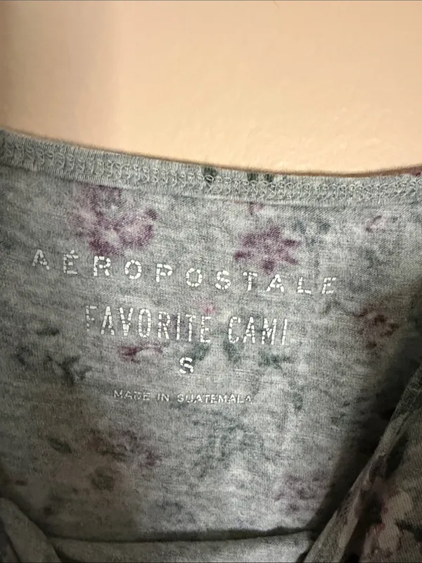 Aeropostale Grey Floral Spaghetti Strap Tank with Purple Flowers - Image 2