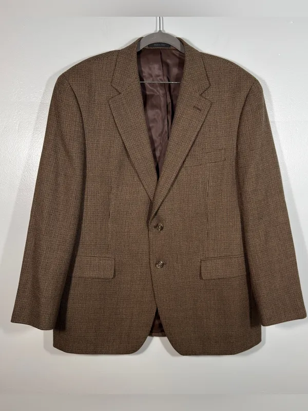 Oversized Brown Lambswool Micro Check Blazer Menswear Heritage 90s Style XL - Image 2