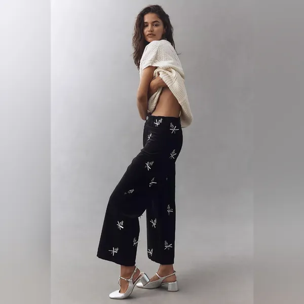 NWT Anthropologie The Colette 3D Bouquets Crop Pants by Maeve Size 30 - Image 3
