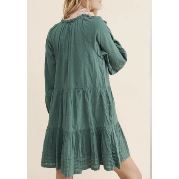 Anthropologie Carrie Mini Dress Green Peasant Tiered Tunic Lace Sleeve Sz S Boho - Image 2