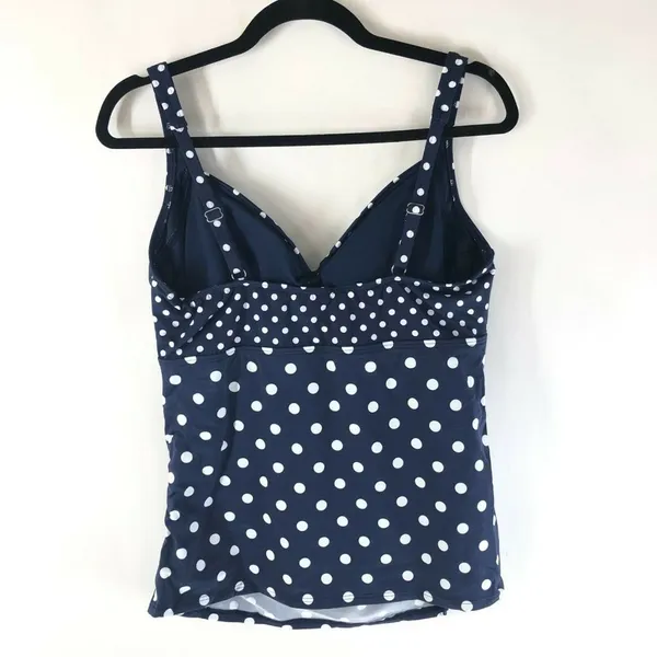 Lands End Tankini Top Underwire Removable Pads Tummy Control Polka Dot Navy 4 - Image 2
