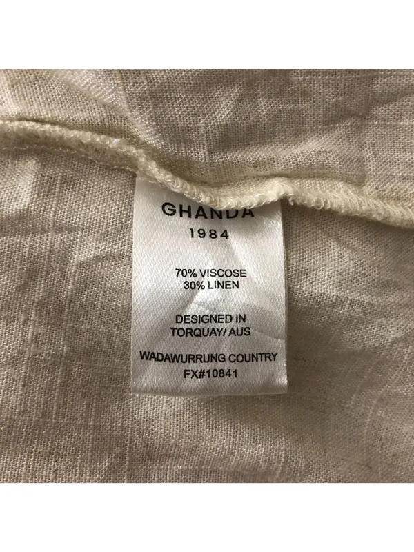 Ghanda Linen Blend Maxi Dress Tie Front V Neck Beige S - Image 4