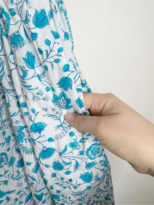 Draper James Ruffled Smocked Sun Dress Blue Floral Print Midi Preppy Summer XL - Image 7