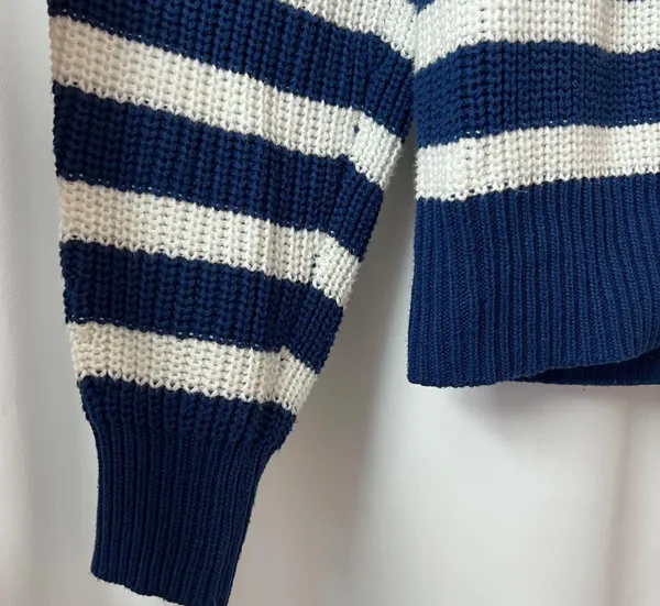 A New Day Blue & White Striped V-neck Knitted Nautical Baggy Sweater - Image 5