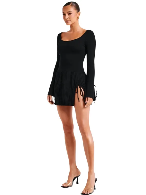 Meshki Britney Long Sleeve Knit Side Slit Mini Dress Black Size S - Image 4