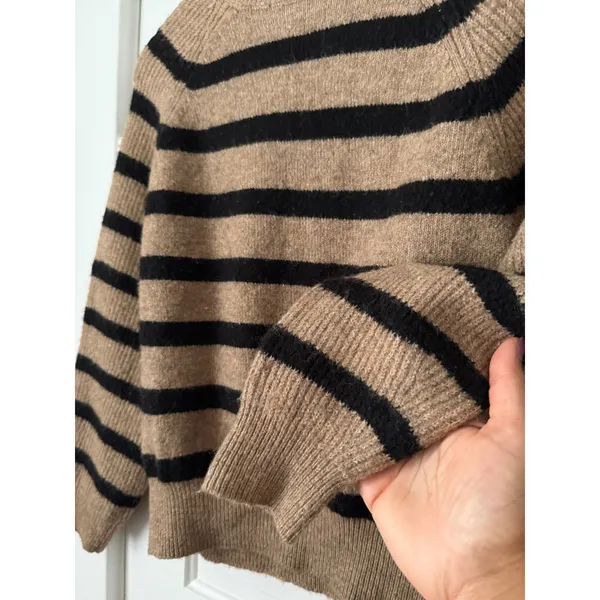 Mango MNG Striped Raglan Knit Sweater Camel Black Crew Neck Relaxed Fit XS - Image 12