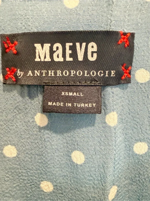 ANTHROPOLOGIE MAEVE‎ Morris Polka Dot Swing Dress Blue and White XS - Image 5