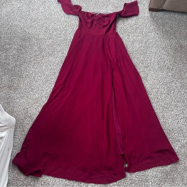Lulu’s Absolute Romance Burgundy Off-the-Shoulder Maxi Dress Bridesmaid Formal - Image 2