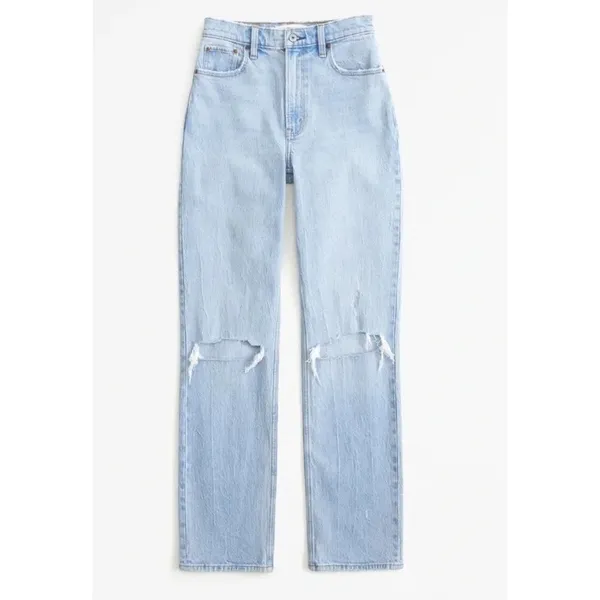 Abercrombie Curve Love 90s Straight High Rise Jeans Size 26 (2) Blue Distressed - Image 11