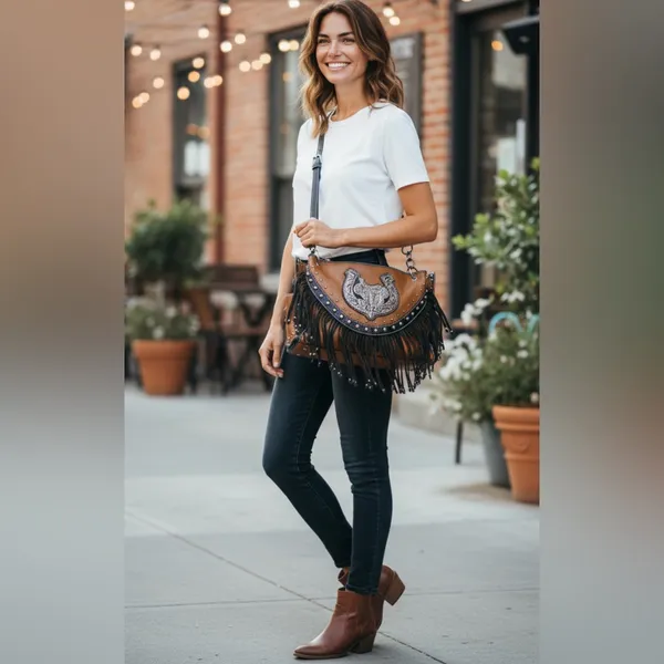 Western Brown Fringe Shoulder Bag with a touch of yeehaw !! - Image 2
