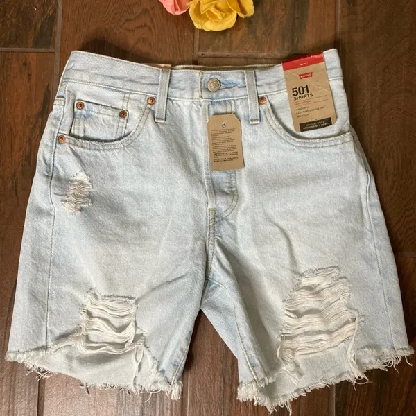 Levi’s 501 Distressed High Rise Denim Jean Shorts - Image 4