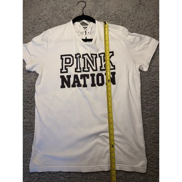 PINK Victoria's Secret White Lace Up Short Sleeve Graphic Tee Large - Image 4