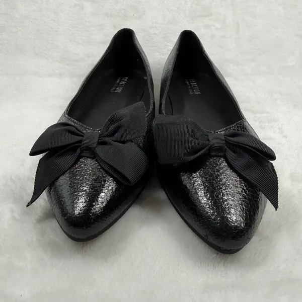 Kenneth Cole Reaction Black Textured Bow Pointed Toe Ballet‎ Flats Shoes 7.5 - Image 2