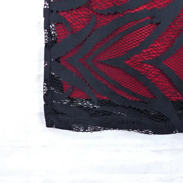 Bisou Bisou Michele Bohbot Pencil Skirt XS Red Black Lace Midi Gothic Vamp Y2K - Image 4