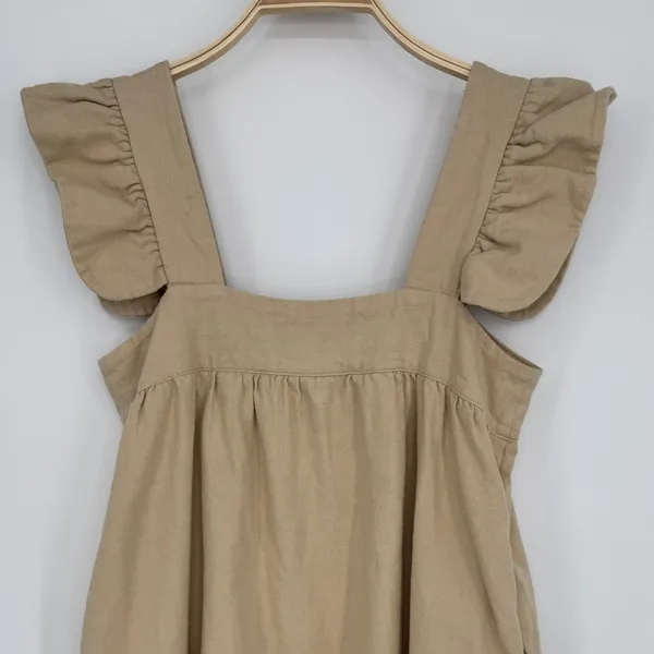 Tuckernuck Pomander Place Camellia Flutter Sleeve Mini Dress XS Tan Coastal Boho - Image 8