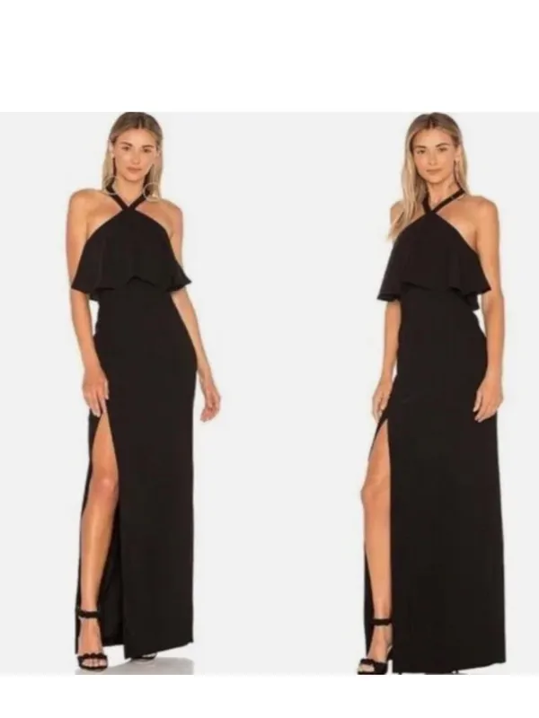 Amanda Uprichard Piazza Halter Ruffle Gown in Black - Image 2