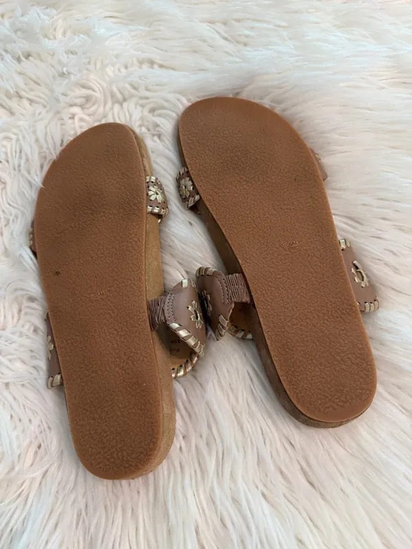 Jack Rogers Tan/Brown Leather Circle-Embellished Slide Sandals size 8.5 - Image 4