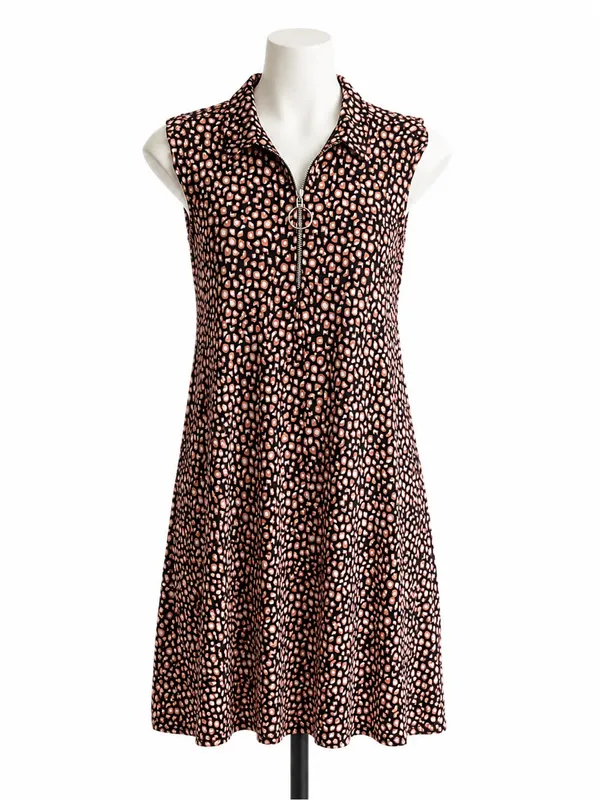 Ava & Grace Retro Black and Orange Printed Zip-Front Mini Dress - Image 3