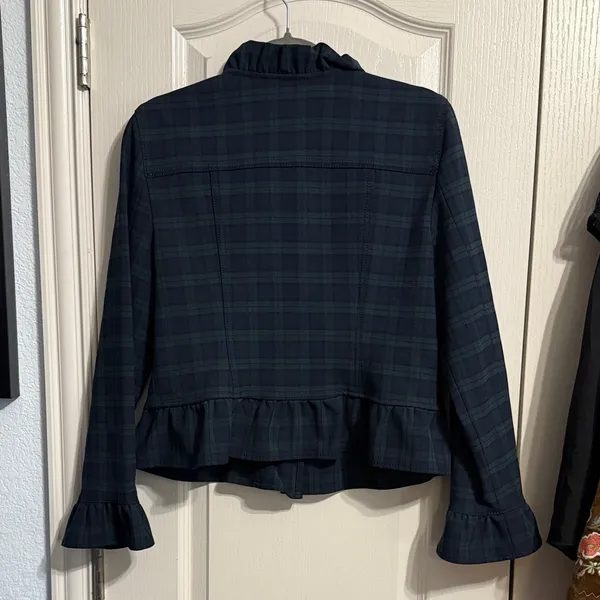 Banana Republic Tartan Plaid Ruffle Blazer Jacket Academia Preppy 12P Petite - Image 3