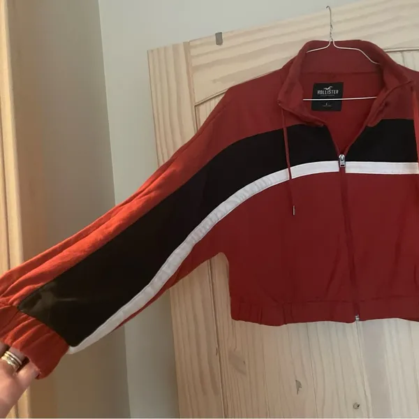 Hollister Retro Striped Baggy Cropped Zip Up Hoodie Sweatshirt Jacket Large - Image 3