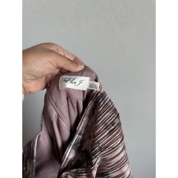 Eliza J‎ Women's 14 Gown Plum Metallic Sleeveless Halter Neck Pleated Dress NEW - Image 14