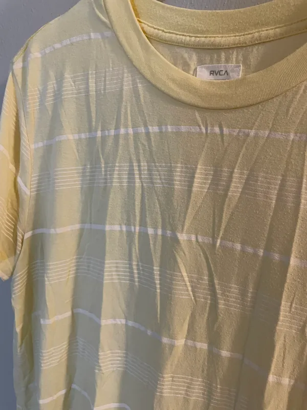 RVCA Yellow and White Striped Short Sleeve Shirt - Image 2