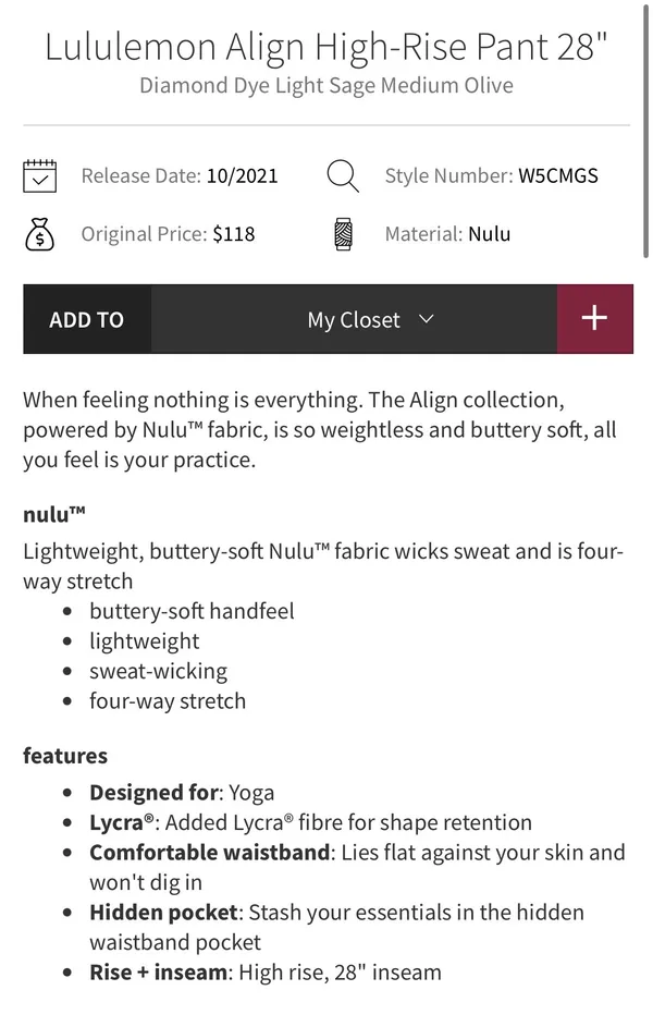 Lululemon Align High-Rise Pant 28" Diamond Dye Light Sage Medium Olive 4 - Image 9