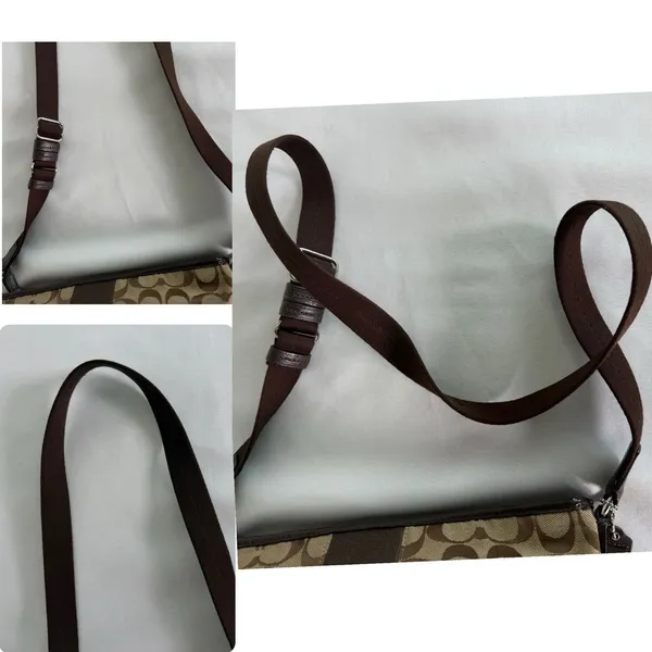 Coach Shoulder Bag‎ F28502 Signature Stripe Brown Canvas Leather Crossbody Y2K - Image 13