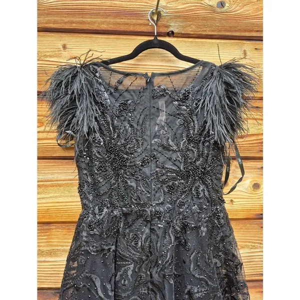 NW0T MAC DUGGAL 20400 Black Feather Shoulder Embellished Dress Size 8 - Image 13