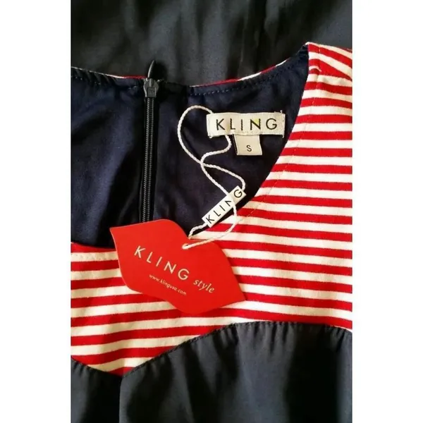 Red White & Blue Striped Top Cap Sleeve Fit & Flare Dress Nautical Size Small - Image 5
