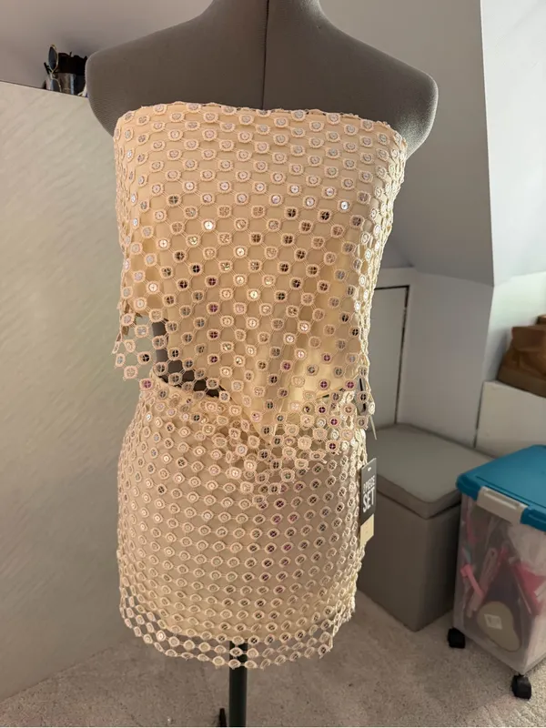 Ty Strapless Sequin Overlay Mini Dress - Cream with Iridescent Accents - Image 2