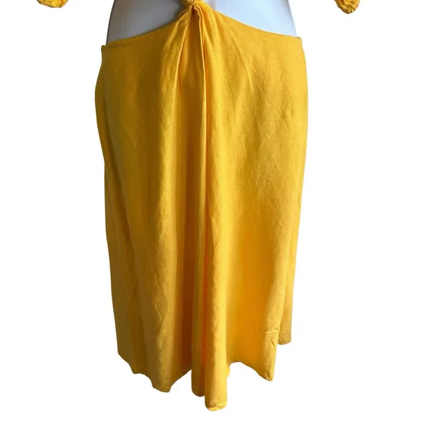 FARM RIO Midriff Dress Size S Yellow Puff Sleeve Off Shoulder Knotted Boho - Image 9