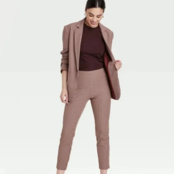 A New Day -1312 Bi-Stretch‎ Skinny Pants Houndstooth Tan Rust Women's size 8 - Image 4
