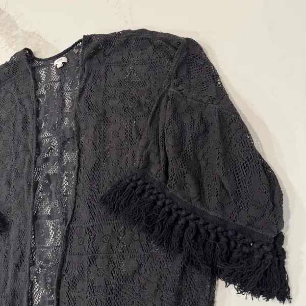 Aerie Crochet Lace Fringe Hem Kimono Women’s M/L Black Floral Swim Coverup Boho - Image 7