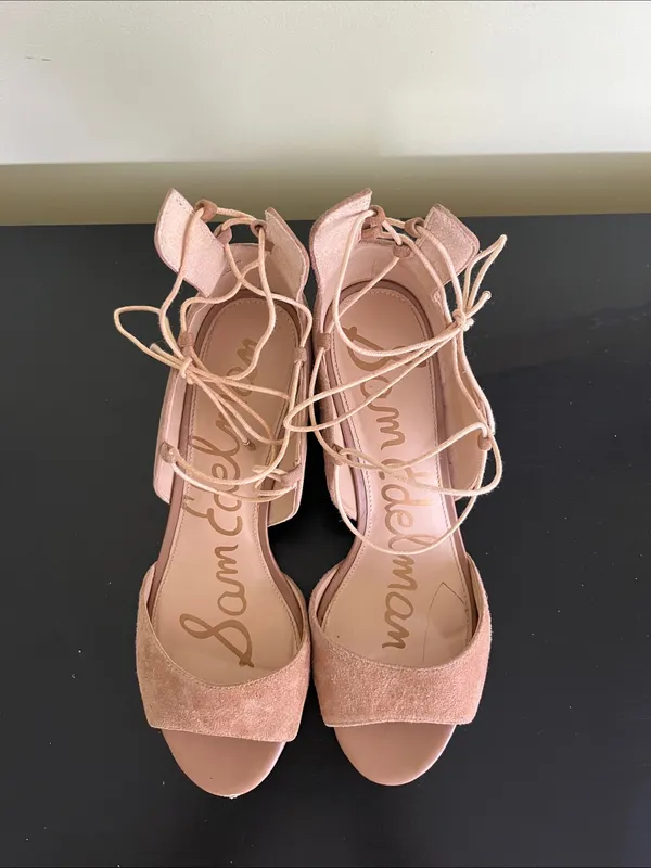 Sam Edelman Serene suede lace-up sandals in tan - Image 4