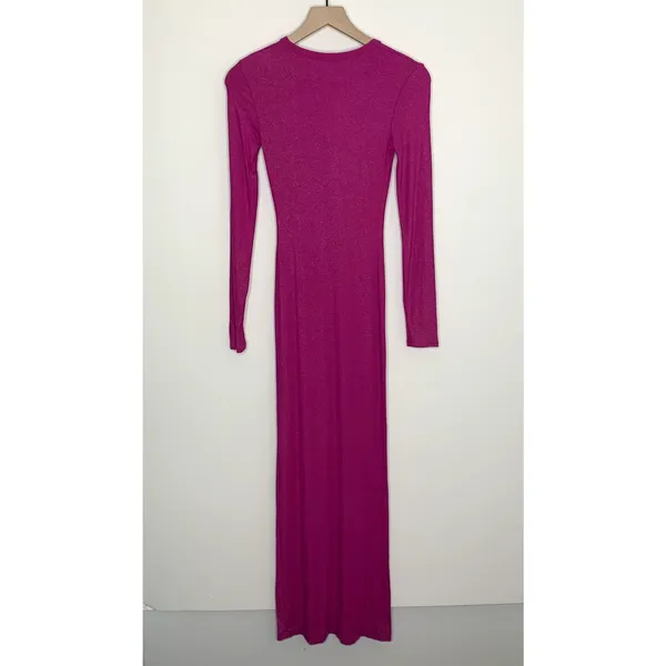 Skims Long Sleeve Dress Luxe Limited Edition Fuchsia Shimmer Foil Womens Medium - Image 2